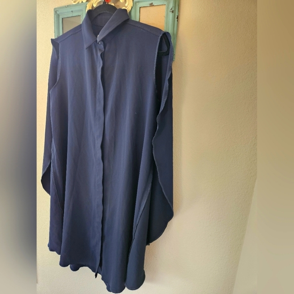 MM6 Maison Martin Margiela  Blue Cape-effect  Shirt mini dress Navy - Picture 2 of 14